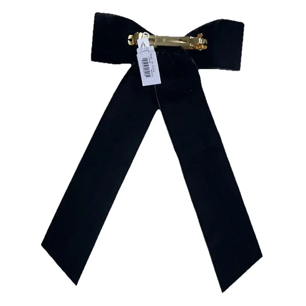J Crew Velvet Bow Hair Clip Black OS Classic Formal Elegant Holiday Barrette